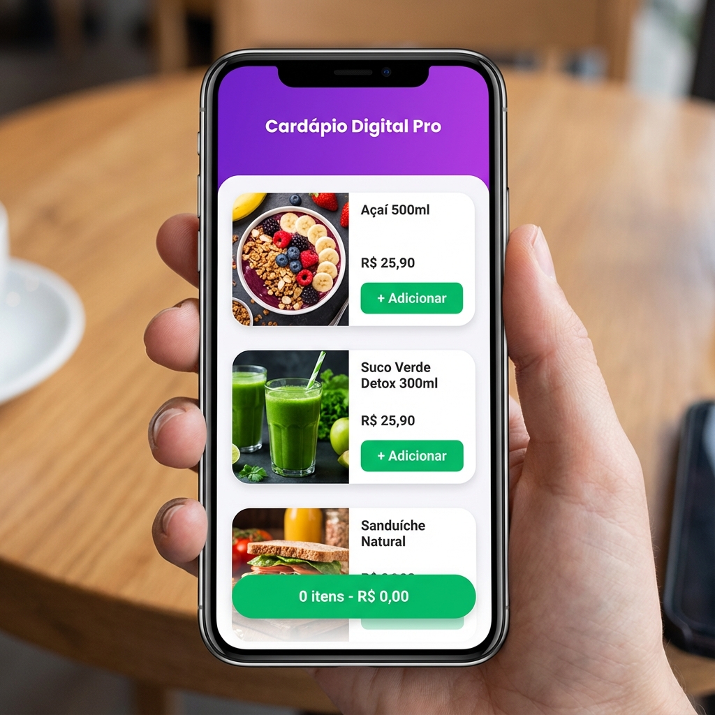 Tela do cardápio digital