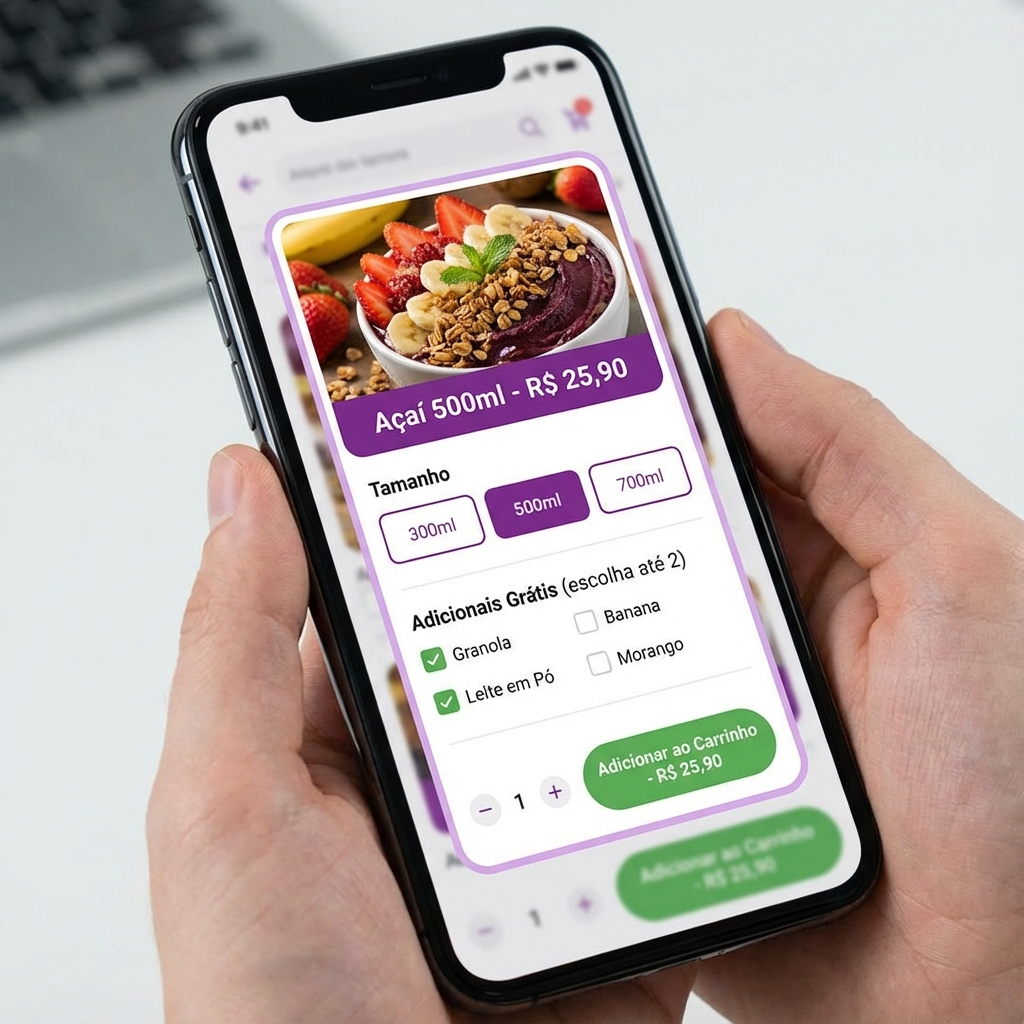 Seleção de produto e adicionais